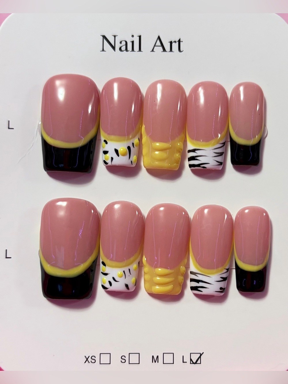 Nail Art Press-On Set in Pink, Yellow & Black